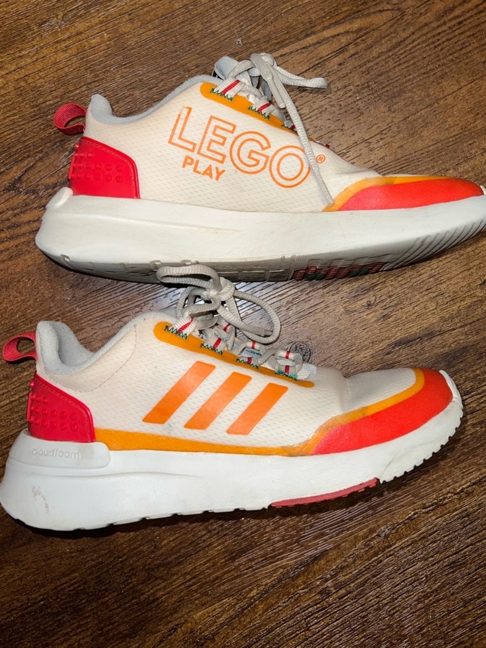 Adidas Lego Racer TR Sporty White Athletic Lace Up Red Sneakers Big Kid Size 4